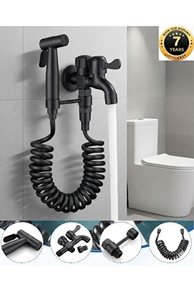 OEM صنبور مرحاض حلزوني مع رأس خرطوم، ضمان 7 سنوات، أسود مطفي، مستورد