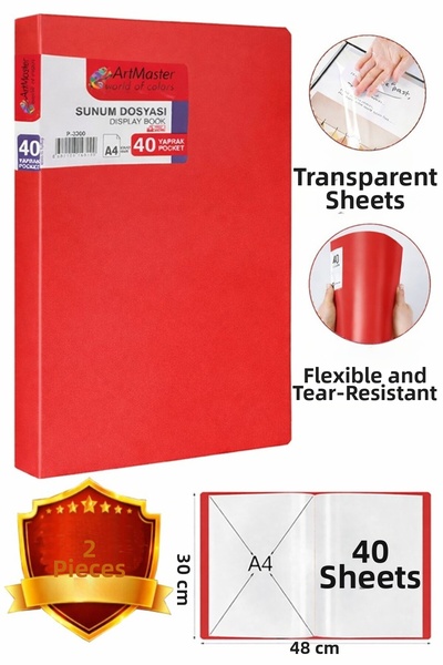 Artmaster Dosar de prezentare roșu, 2 bucăți cu 40 de pungi, catalog cu dosar...