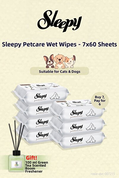 Sleepy 7 عبوات من مناشف بيت كير المبللة 60 قطعة وهدية معطرة للغرفة