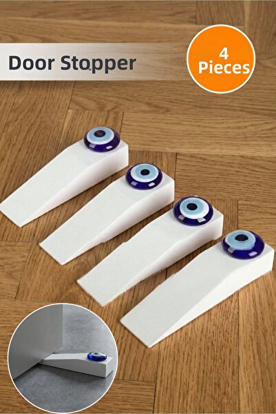 Orvila 4 τεμάχια Ξύλινο πώμα πόρτας με χάντρες από λευκό κακό μάτι