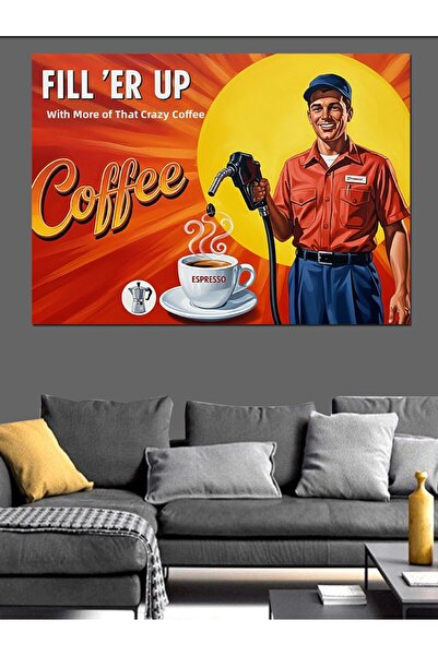 Artmeg Gas Station and Coffee Shop Decorative Canvas - Mdf Wood Table