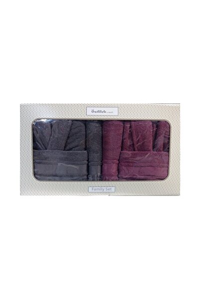 Özdilek Памучен комплект халати Anthracite K.Pink Family