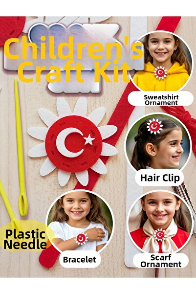 Kabajur مجموعة خياطة للأطفال - مشبك سوار بعلم تركيا، نشاط تعليمي من مونتيسوري