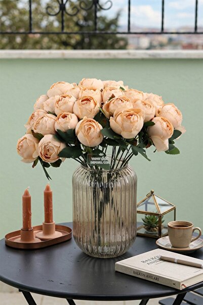 Yapay Çiçek Deposu Flori artificiale 12 buchete de bujor 35 cm somon