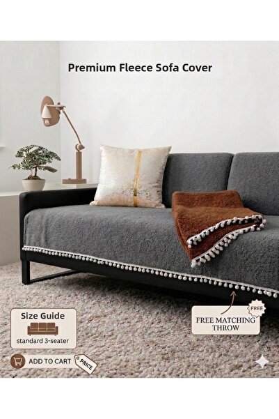 GHZAL Home Collection غطاء أريكة تيدي كيرلي من القطيفة لثلاثة أشخاص، منطقة جل...