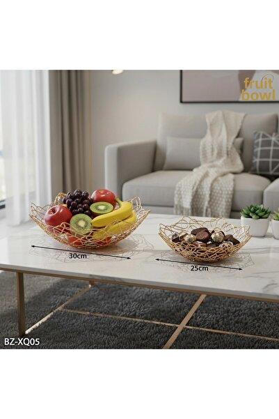 Hinora طقم من 2 وعاء دائري مزخرف من السلك المعدني لتقديم الفاكهة/الحلوى والشو...