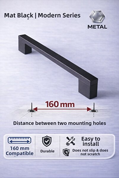 ABERTİCARET ABER 1ης τάξης ΜΕΤΑΛΛΙΚΗ λαβή γέφυρας 160 mm ( 16 cm ) μαύρο ματ ...