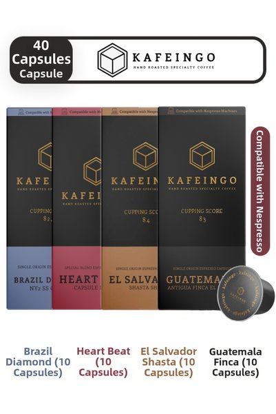 Kafeingo حزمة متنوعة تحتوي على 40 كبسولة قهوة - البرازيل، السلفادور، غواتيمال...