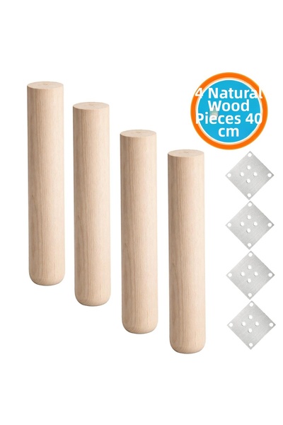 NZB (4 Pieces) Natural Wood Unpainted Cylinder Table Coffee Table Leg 40 cm N...