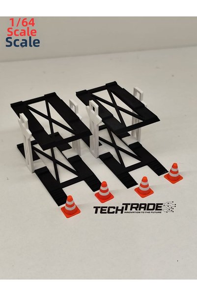 Tech Trade 1/64 Scale Diorama 2 Vehicle Lift 2 Units White-Black + 4 Units Pontoon