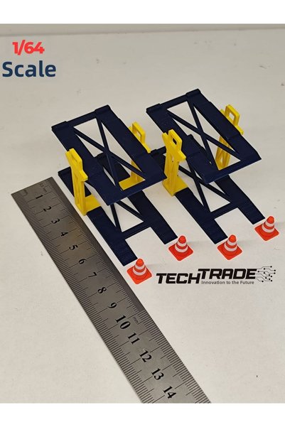 Tech Trade 1/64 Scale Diorama 2 Vehicle Lift 2 Units Yellow-Navy Blue + 4 Pontoons