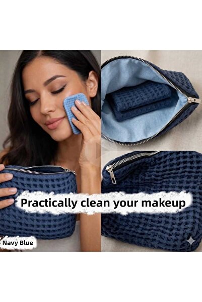 ozlıkaa "Waffle Makeup Bag Pieces + 5-Piece Washable Makeup Removal Pads Set"