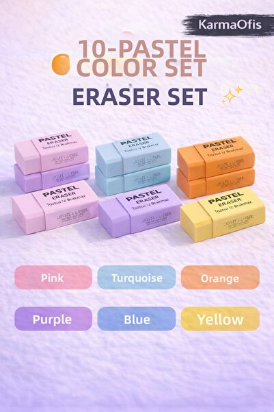 KarmaOfis Set of 10 Mixed Color Pastel Erasers |   Dust-Free Non-Marking Soft...