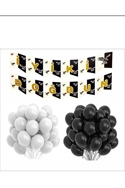 PartAntalya Σετ μπαλόνια Tarafar Μαύρο και άσπρο 20 τεμαχίων