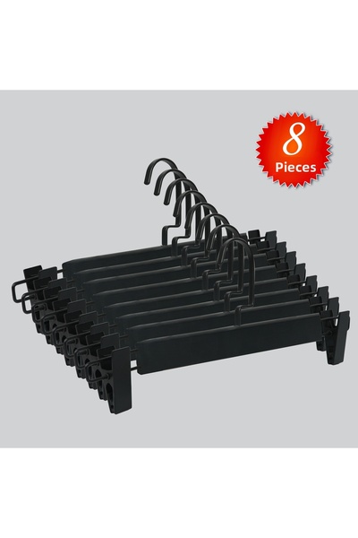 NYN Wooden (Black Hook Lama) Skirt and Trouser Hangers with Latches, 8 Pieces