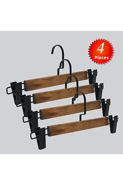 NYN Wooden (Black Hook Lama) Skirt and Trouser Hangers with Latches, 4 Pieces