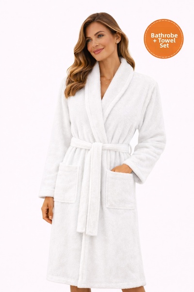 PİAURA Women's Cream Cotton Piece Towel and Bathrobe Set Shawl Collar Soft-Te...