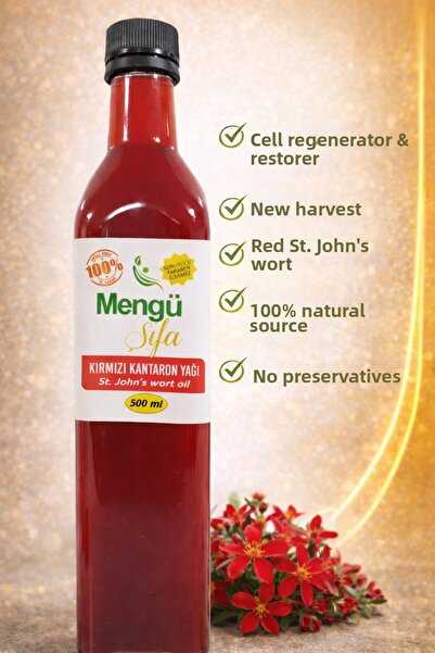 mengü şifa زيت نبتة سانت جون النقي الأحمر - زجاجة زجاجية سعة 500 مل، محصول جديد