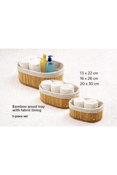 ASG 3-Piece Decorative Bamboo Oval Basket Set for Multi-Purpose Use