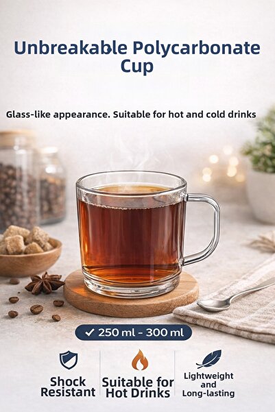 İstanbul Horeca Polycarbonate Unbreakable Cup with Handle 6 Pieces 300 ml Gla...