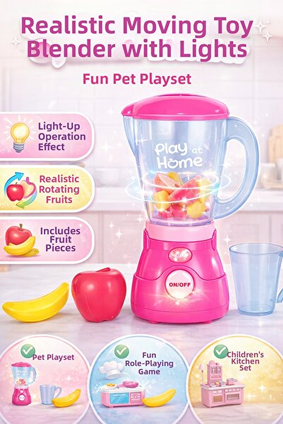 TRENDZONE Pink Light-Up Realistic Moving Toy Blender Set – Children's Kitchen...