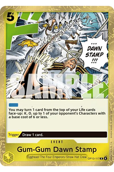 Bandai TCG بطاقة لعب مرخصة من One Piece Gum-Gum Dawn Stamp OP13-117 (EN - Foi...