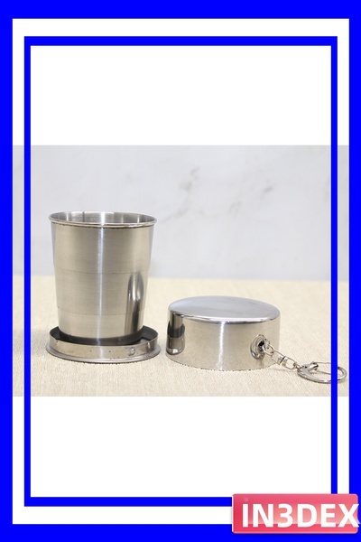 İN3DEX كوب سفر قابل للطي من الفولاذ المقاوم للصدأ مقاس 7x6.5 سم