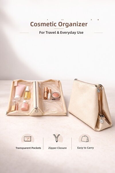i lin baby منظم مستحضرات تجميل بـ حقيبة أقسام شفافة - سعة كبيرة للسفر حقيبة