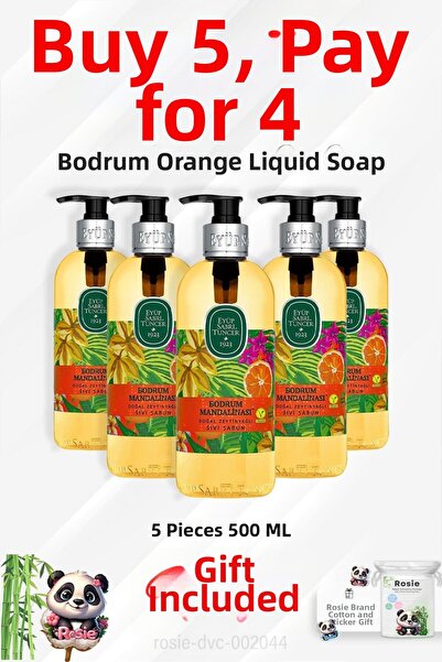 Eyüp Sabri Tuncer بودروم اليوسفي - صابون سائل بزيت الزيتون 500 مل، خذ 5 قطن روزي