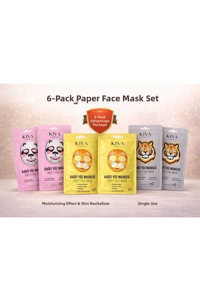 Kiva مجموعة من 6 أقنعة ورقية للوجه، قناع للوجه على شكل قطة الباندا، قناع للعن...
