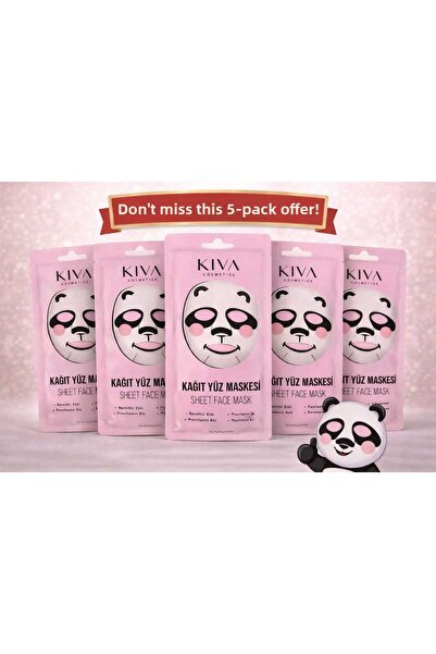 Kiva مجموعة أقنعة الوجه الورقية من باندا مكونة من 5 قطع، قناع ورقي مرطب للعنا...