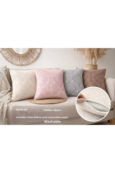 maison linden Welsoft Fleece Embossed Cushion Set of 2 40X40 Padded g Invisible Zipper Washable