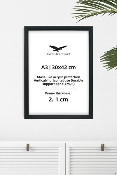 Raven Art Studio Ramă plată A3-30x42cm, neagră, pentru fotografii, documente,...