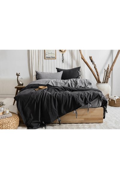 Çulha 100% Cotton Double-Sided Duvet Cover Set Colorfull Anthracite-Grey Double Size 200X220 cm