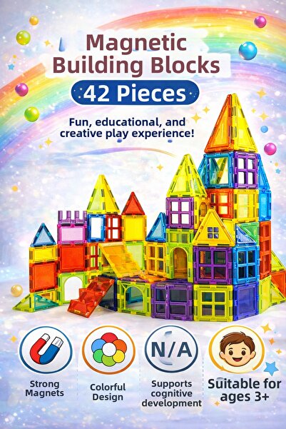 hak-iş oyuncak مجموعة بناء مغناطيسية ملونة من دود مكونة من 42 قطعة