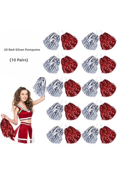 FREEDOM STOREE Pompon roșu argintiu metalic plin de farmec 20 bucăți (10 pere...
