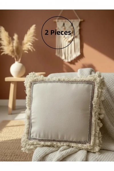 NDC HOME Patru laturi cu ciucuri in Crem pernă pentru canapea 2 bucăți Husă d...