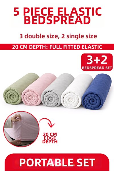 Çarşafçı Hanım 5 Pieces of Cotton Ranforce Fitted Sheet - Pocket-Friendly Pac...