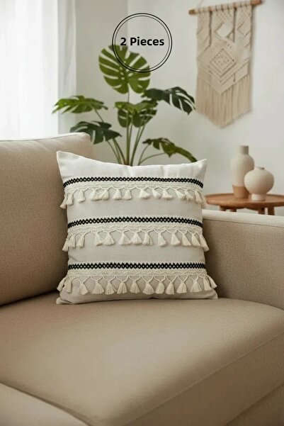 NDC HOME Κάλυμμα μαξιλαριού ριχτάρι από λινό μονό μαύρο ριγέ ειδικής σχεδίασης