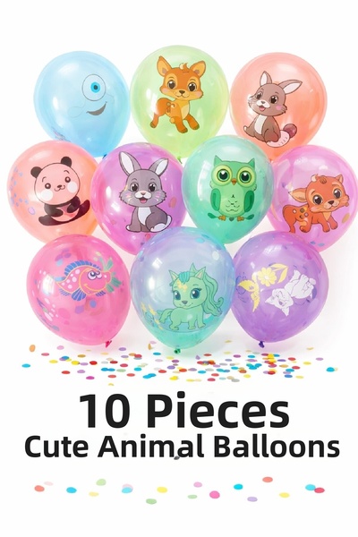 BKMC PARTY ⭐   10 Fluorescent Colorful Party Balloons with Cute Animal Figure...