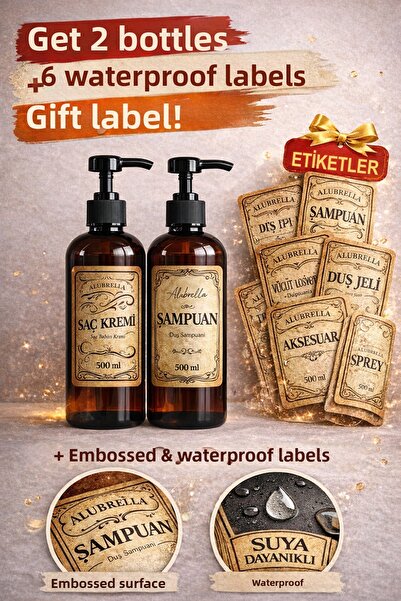 Alubrella زجاجات بلاستيكية 2-عبوة 500 مل و6-عبوات مقاوم للماء مل مع الملصقات