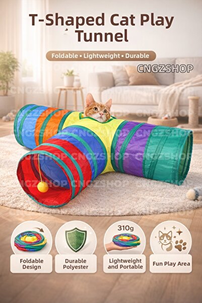 CNGZSHOP نفق قطط قابل للطي على شكل حرف T - نفق للعب والنشاطات للحيوانات الأليفة