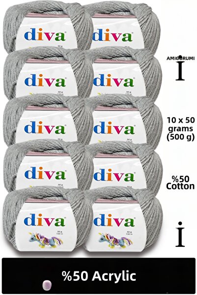 Diva İplik Divagurumi 2107 Ανοιχτό Γκρι (Συσκευασία των 10) - 500 Γρ - Νήμα A...