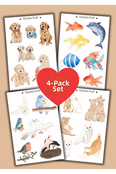 Handeto Kraft Σετ με 4 αυτοκόλλητα με θέμα τα ζώα, αυτοκόλλητα, σημειωματάριο...