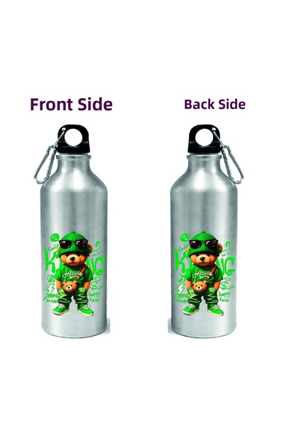 DKDZ SHOP Metal Silver Hooked Printed Water Bottle 600ml.