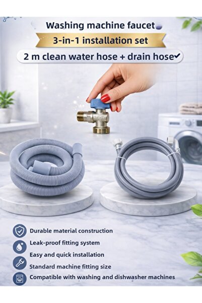 KCA ARMATÜR Washing Machine Faucet 3-Piece Installation Set 2 m Clean Water H...