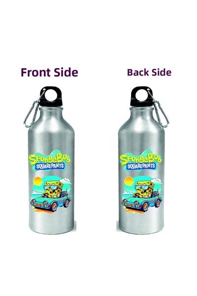DKDZ SHOP Metal Silver Hooked Printed Water Bottle 600ml.