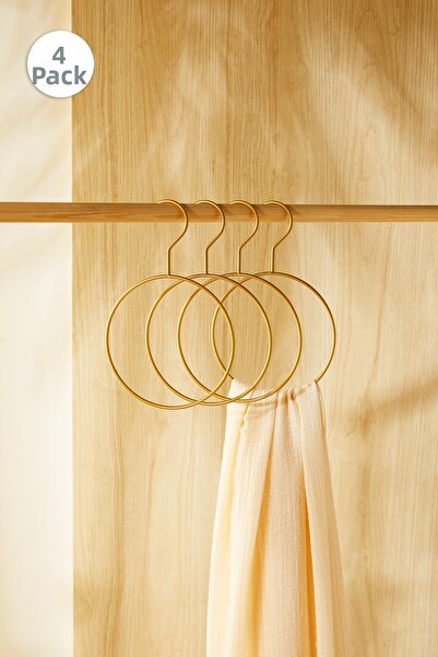 Ocean Home Textile 4 Pieces Ring Gold Color Metal Accessory Hanger 24.5X16X0.5