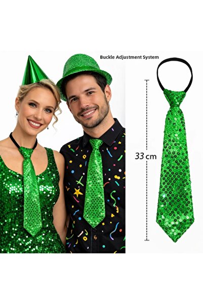 Kanonik Education Green Color Sequined Sparkling Party Tie 33 cm