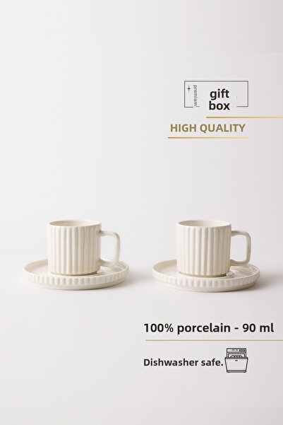 TUSE LIVING 4-Piece 2-Person Porcelain Coffee Cup Set with Relief and Serrate...